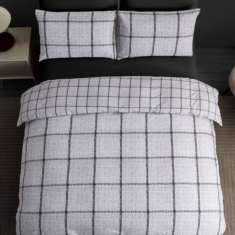 Microfiber Geometric Duvet Cover Set, Black & Grey, SuperKing (220cm x 260cm)