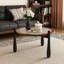31.5" Round Coffee Table with Water Ripple Glass Top, Mid-Century Modern Coffee Table with Solid Wood Frame & Black Legs, Circular Centre Table for Living Room