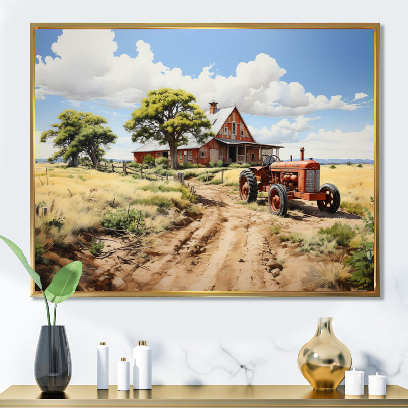 Impression sur toile Barns Rustic Charm, H 30 po x l 40 po x P 1,5 po, Cadre flottant doré