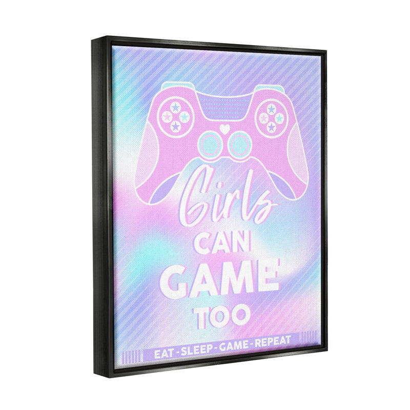 «Girls Can Game Too Pastel Expression - Floater Frame», impression sur toile, Cadre flottant noir de jais