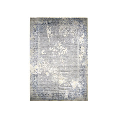 12'x18' Grey Zoroastrian Design Wool with Silk Hand Knotted Oversized Rug G78038