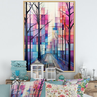 «Pink and Blue Cubic Forest Landscape - Winter Landscape», art mural