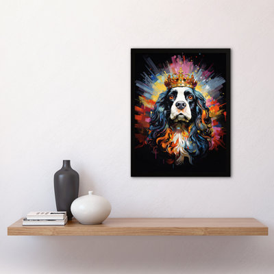 King Charles Spaniel With Crown Dog - Single Picture Frame Print