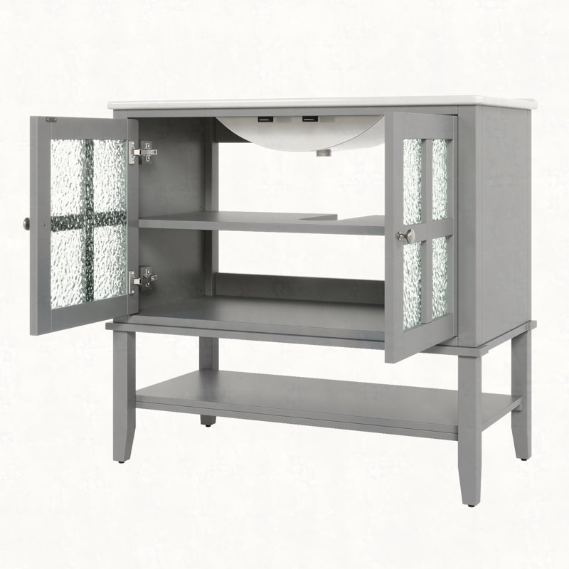 Meuble-lavabo 36 po avec lavabo en céramique, Gris