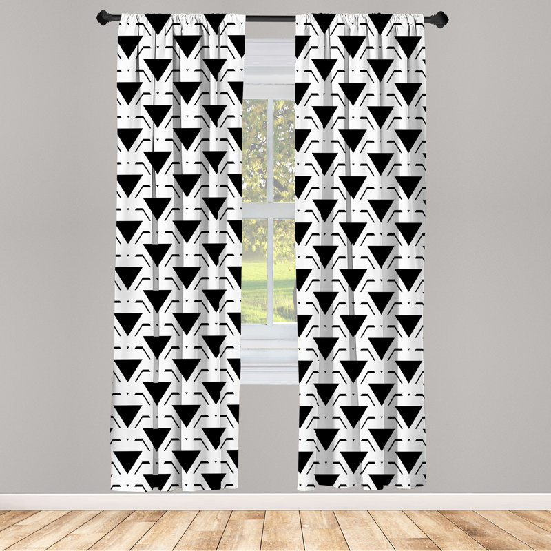 Rideaux géométriques Wrought Studio ™, triangles abstraits modernes, paire de 28 po, gris anthracite et blanc