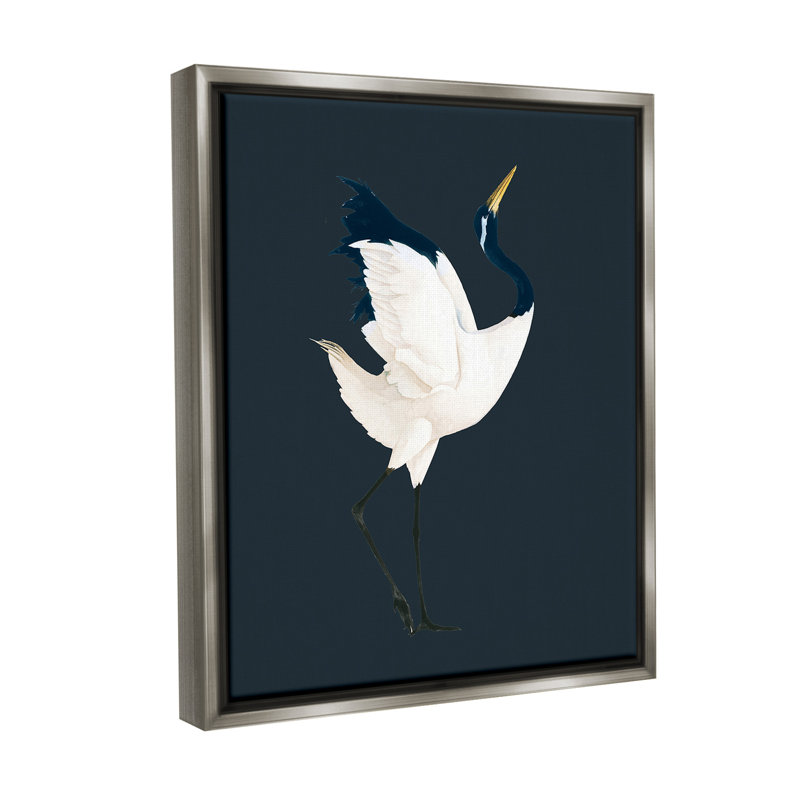 «Crane Bird Facing Right» par Grace Popp sur, H 31 po x l 25 po, Cadre flottant gris lustré