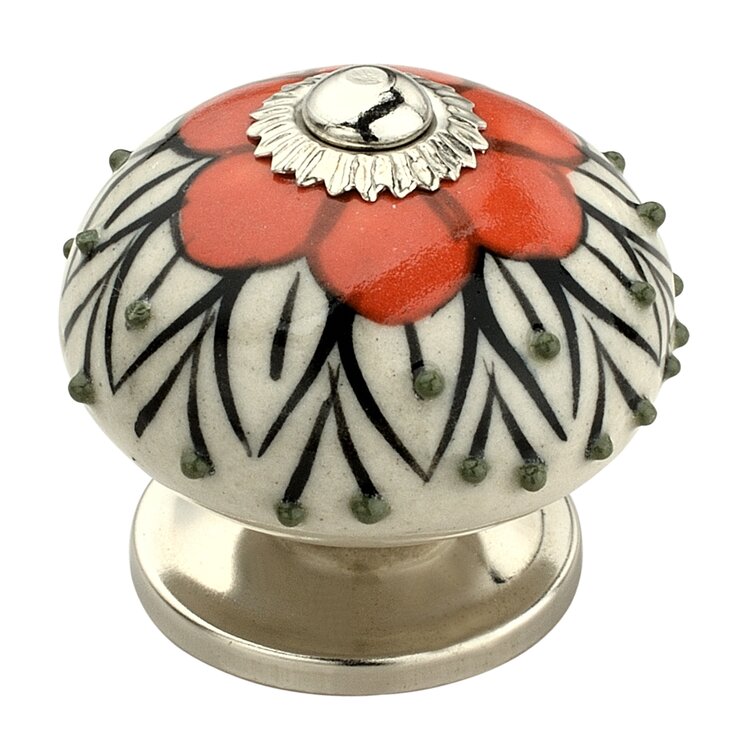 Stone Pattern 1 3/5 White/Black/Orange Cabinet Knob