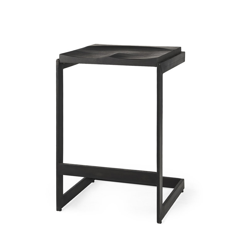 Bois noir effronté et métal, Noir, Tabouret de comptoir (siège d'une hauteur de 26 p