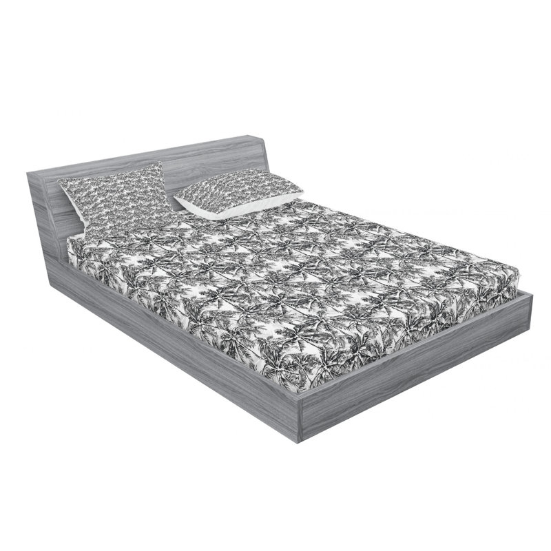 Palm Tree Microfiber Sheet Set, Queen Sheet Set + Fitted Sheet + 2 Pillowcases