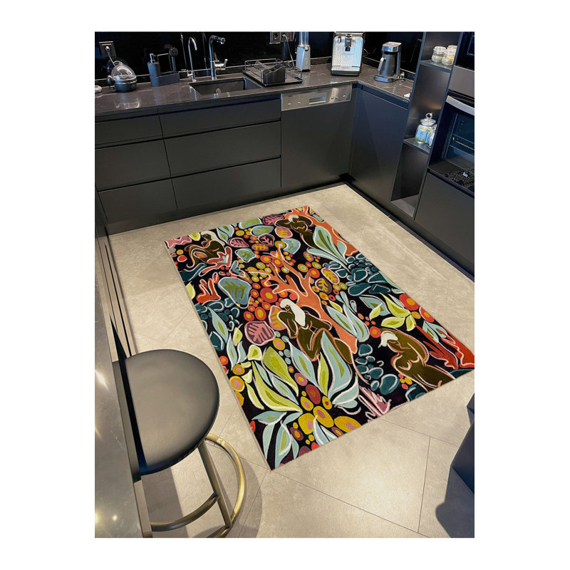Tapis décoratif multicolore lavable à motif abstrait multicolore
