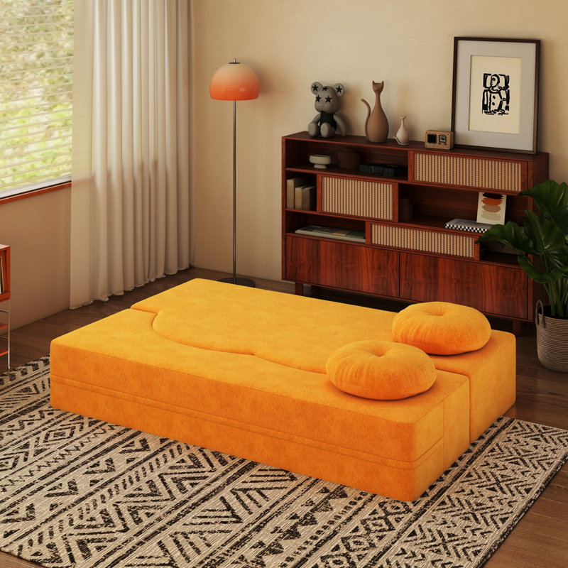 Lit simple avec coussin, compressible, jaune, pour appartement - facile à ranger, coussin de siège souple, salon pliant jaune, siège mi-ferme multifonctionnel et confortable, dossier