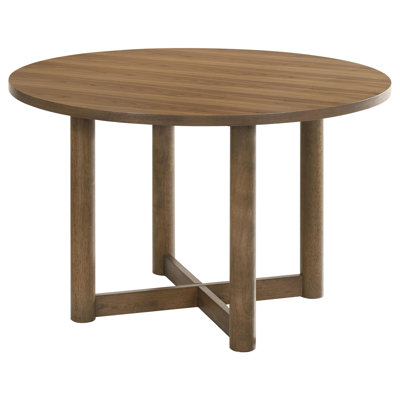 Billie Dining Table, Brown Wood Frame, Cross Legs, Round 46 Inch by Benjara