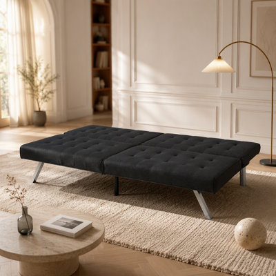 Canapé-lit futon polyvalent en bois et en acier inoxydable pour la détente et l'optimisation de l'espace