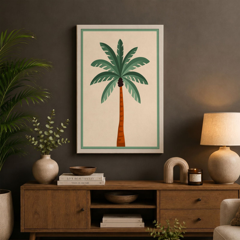 Palm Tree Study Botanical - Wrapped Canvas, 36x24 - 91.4 x 61.0 cm, White Border