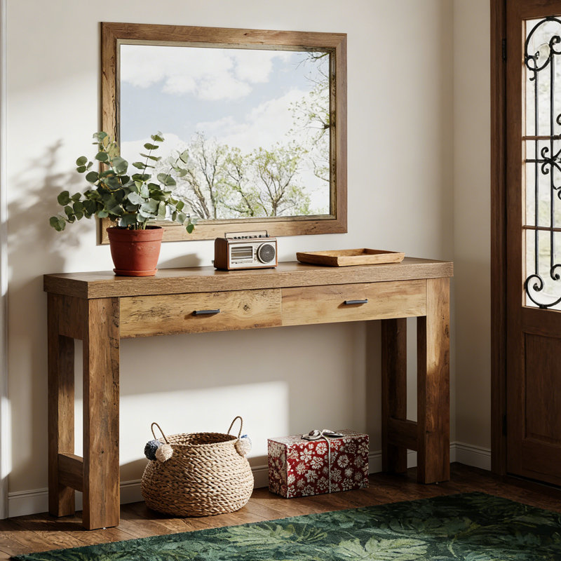 Console 63 po avec 2 tiroirs, brun