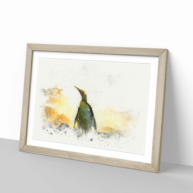 King Penguin in Abstract - Framed Print, Oak, 60cm H x 91cm W x 2cm D