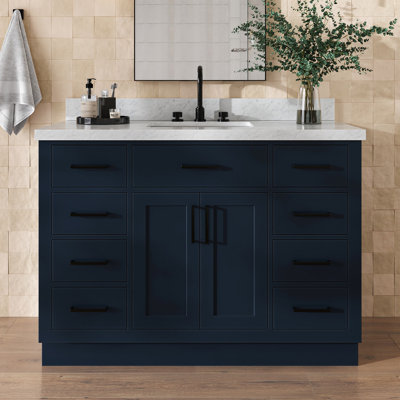 Tidworth 48'' Solid Wood Single Bathroom Vanity with 1.5'' Carrara Marble Top Sink