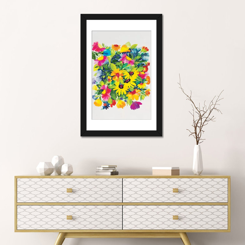 «Late Summers Bouquet», impression sur toile, H 24 po x l 16 po x P 1 po, Papier avec cadre noir, Blanc