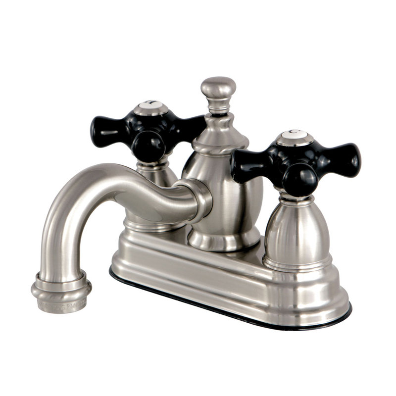 Robinet de salle de bain central à 4 poignées à 3 trous avec 4 tiroirs Kingston, Nickel brossé