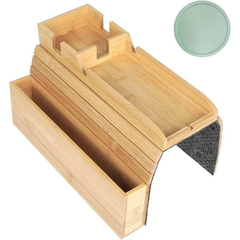 Bamboo Foldable Sofa Armrest Tray With Storage