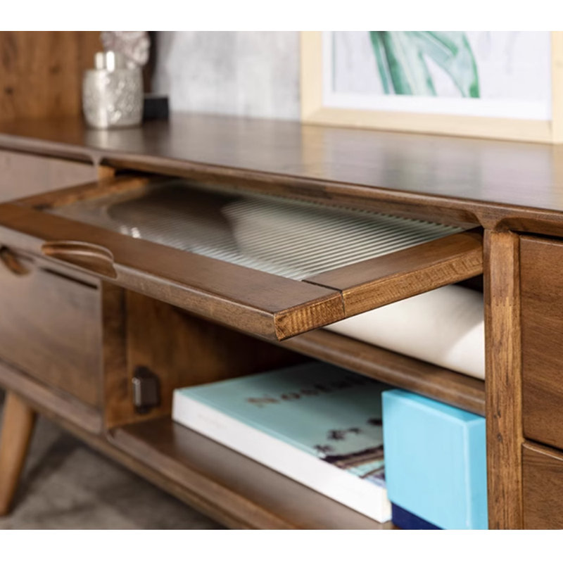 Solid Wood Glass Door TV Stand