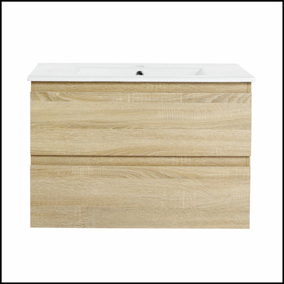 Meuble-lavabo mural de 30 po avec lavabo en céramique et deux tiroirs à fermeture en douceur, maximisant le rangement et l'élégance