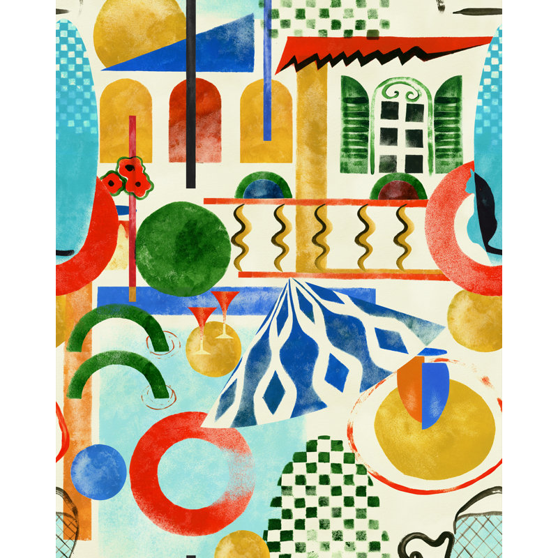 LA DOLCE VITA Wallpaper Roll, Red/Blue/Green/Yellow