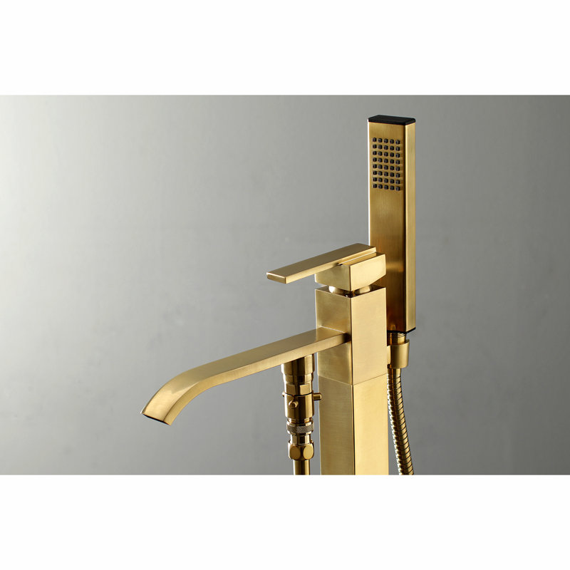 Kingston Brass Executive Single-Handle 1-Hole Freestanding Tub Faucet with Hand Shower, Satin Brass