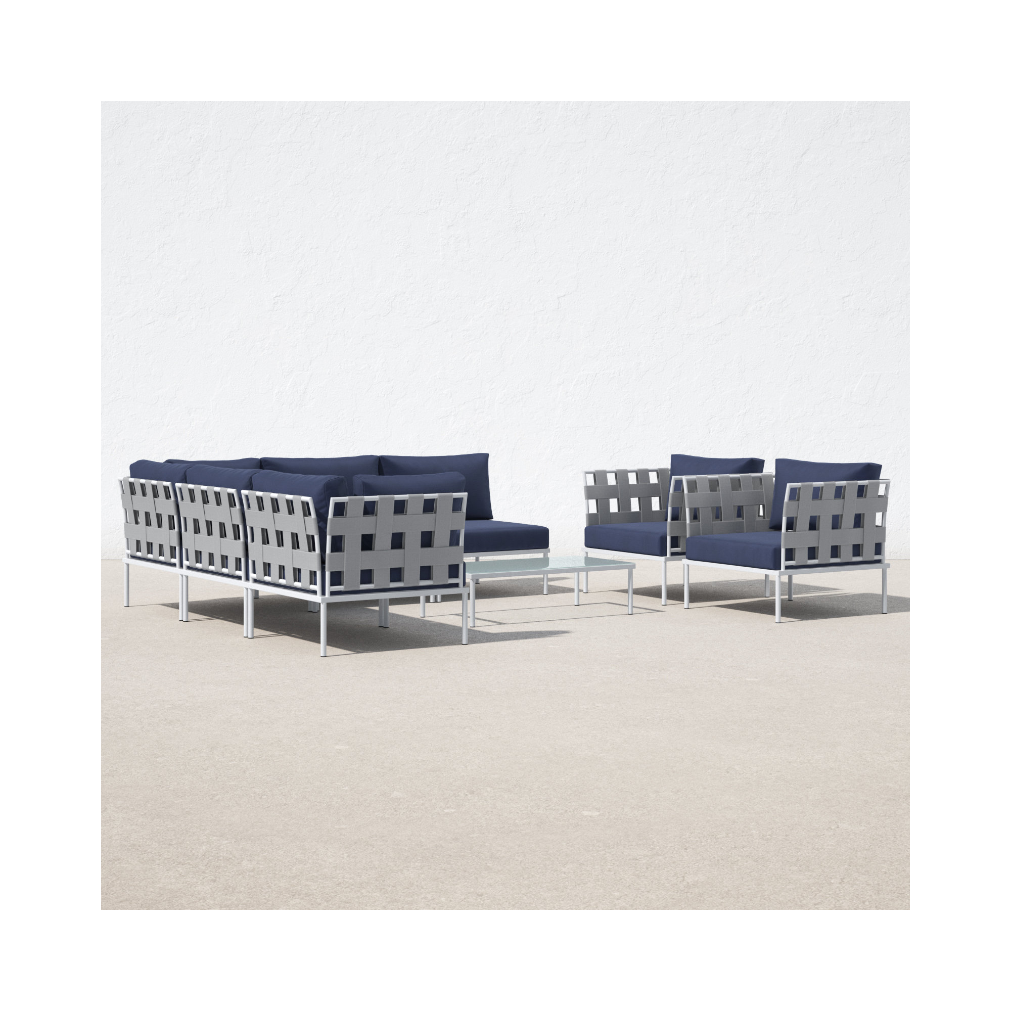 Harmony 8-piece Outdoor Patio Aluminum Sectional Sofa Set, Navy