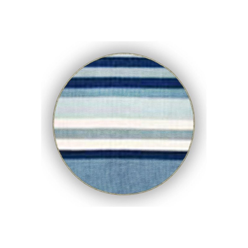 Blue Tones Stripe Striped Patterned Creative Modern Decorative Carpet, Round 3'4"