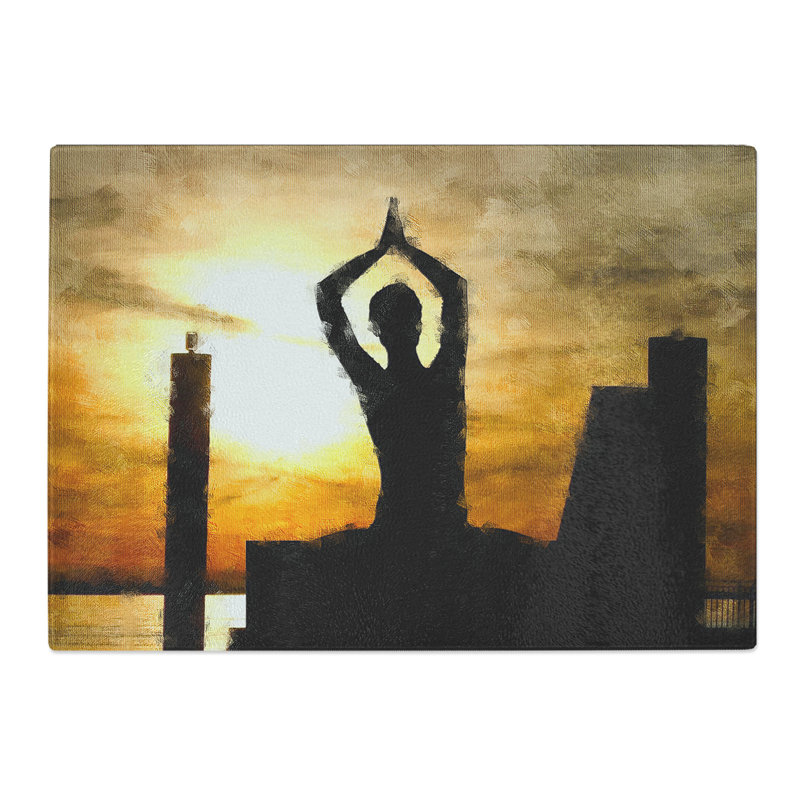Yoga Meditation Painting Chopping Board, 0.4cm H x 28.5cm W x 39cm L