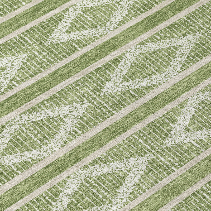 Green Diamond Pattern Washable Synthetic Area Rug