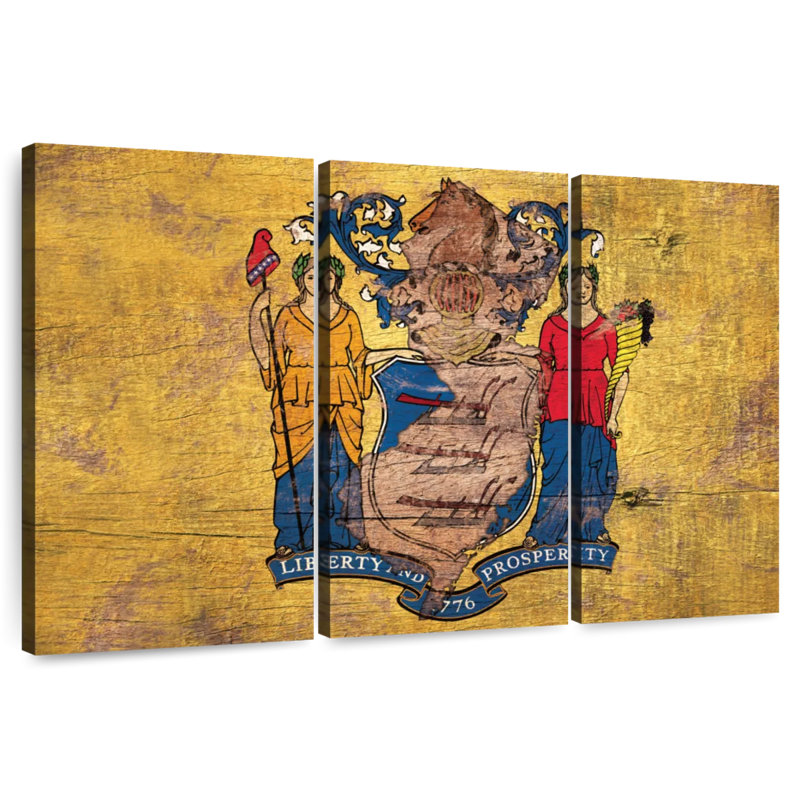 Borges State Map Over New Jersey Flag, 36" H x 57" W