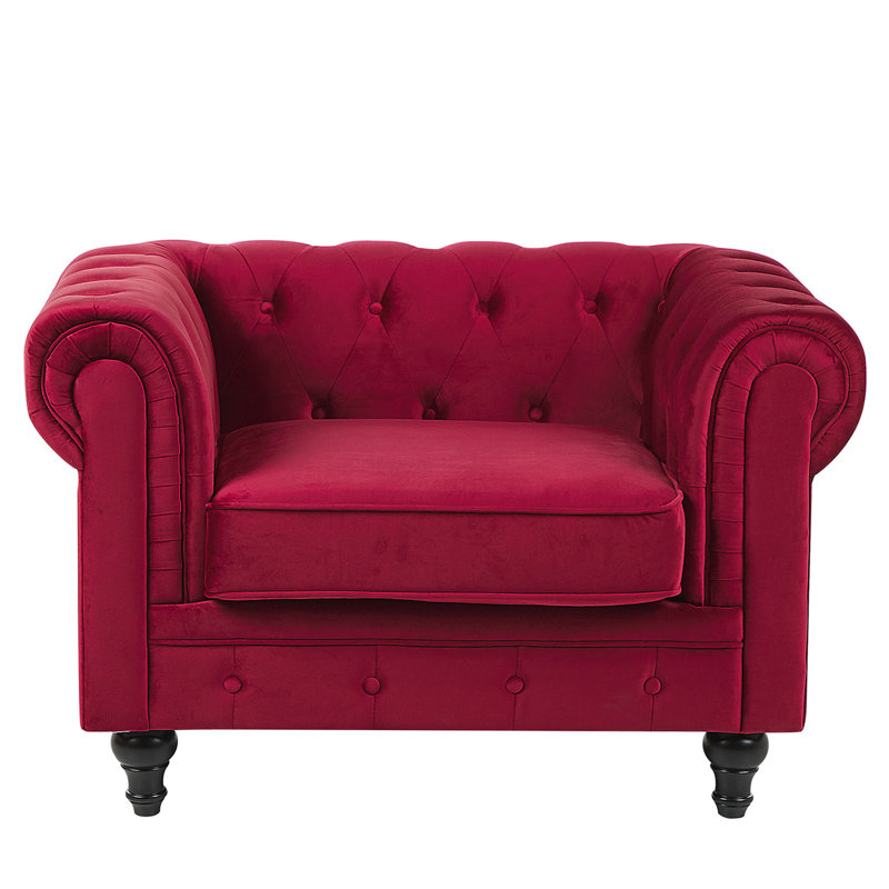 Pendik Velvet Chesterfield Chair, Red
