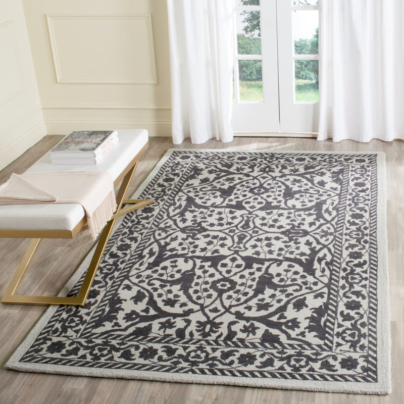 Tapis argenté / gris en laine touffeté à la main Ellicottville, Rectangle 4 pi x 6 pi