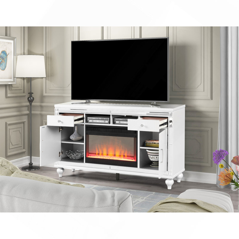 Meuble télé avec foyer électrique blanc