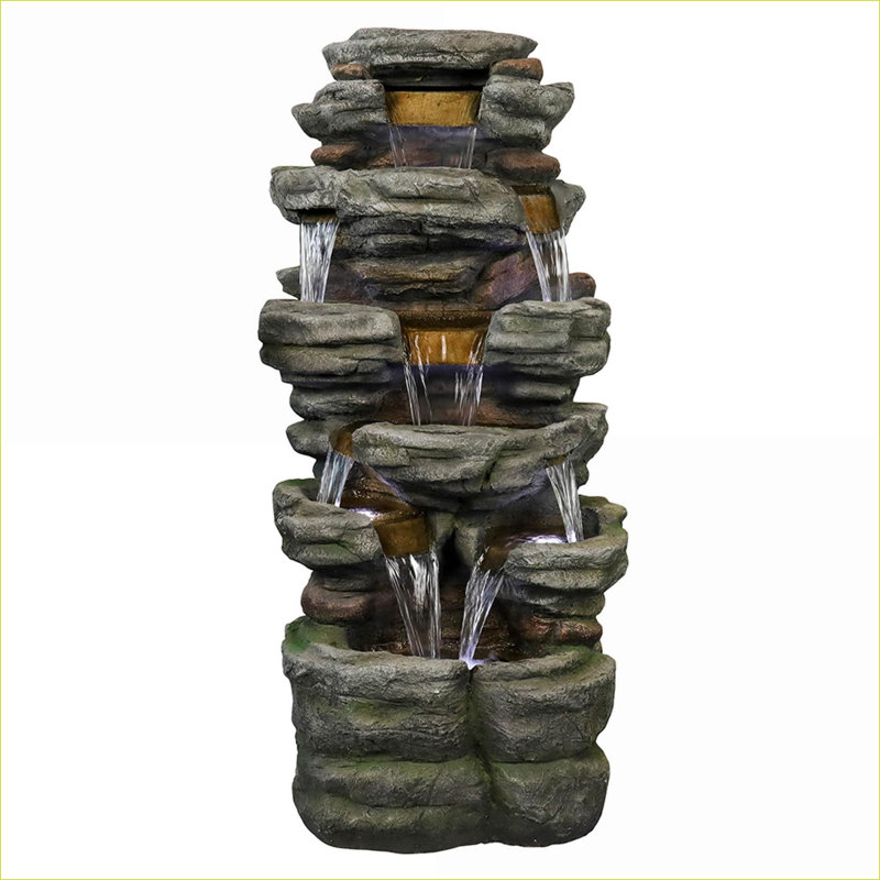 Fountains | 47.2" 6-Tier Cascading Outdoor Water Fountain for Garden Patio, LED Lights, Slate Gray Natural Stone | Gray|Resin
Color Alternative Vocabulary Table:
gray: light gray; dark gray; charcoal gray; slate gray
