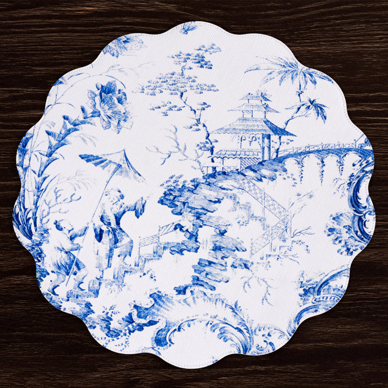 Vida Vinyl Round Placemats, Blue/White