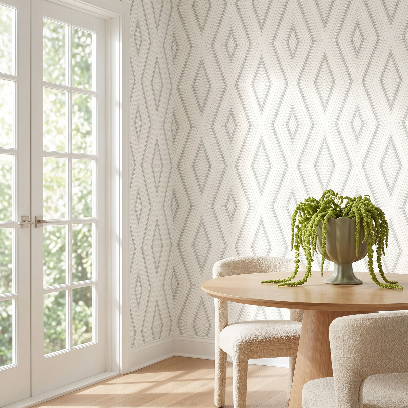 Evita Modern Geometric Wallpaper, Gray