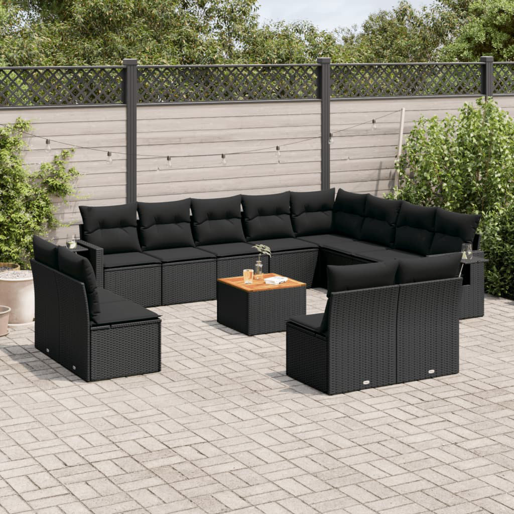 Vidaxl 13-Tlg. Garten-Sofagarnitur Mit Kissen Schwarz Poly Rattan 6