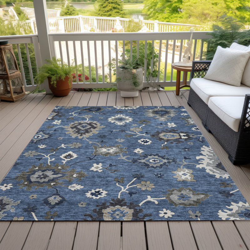 Tapis bleu intérieur / extérieur Lummus, Rectangle 5 pi x 7 pi 6 po