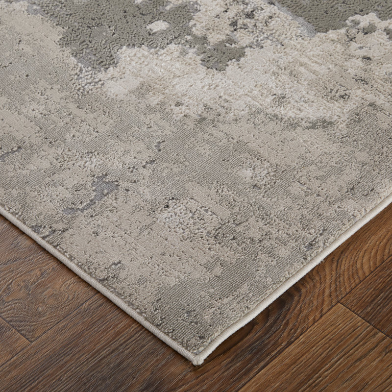 Tapis abstrait aquarelle argent / gris de style contemporain Belen Alexander, Rectangle 8 pi x 11 pi