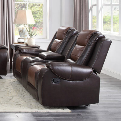Causeuse inclinable moderne de luxe moderne avec console centrale et revêtement en similicuir de qualité supérieure pour un salon formel confortable