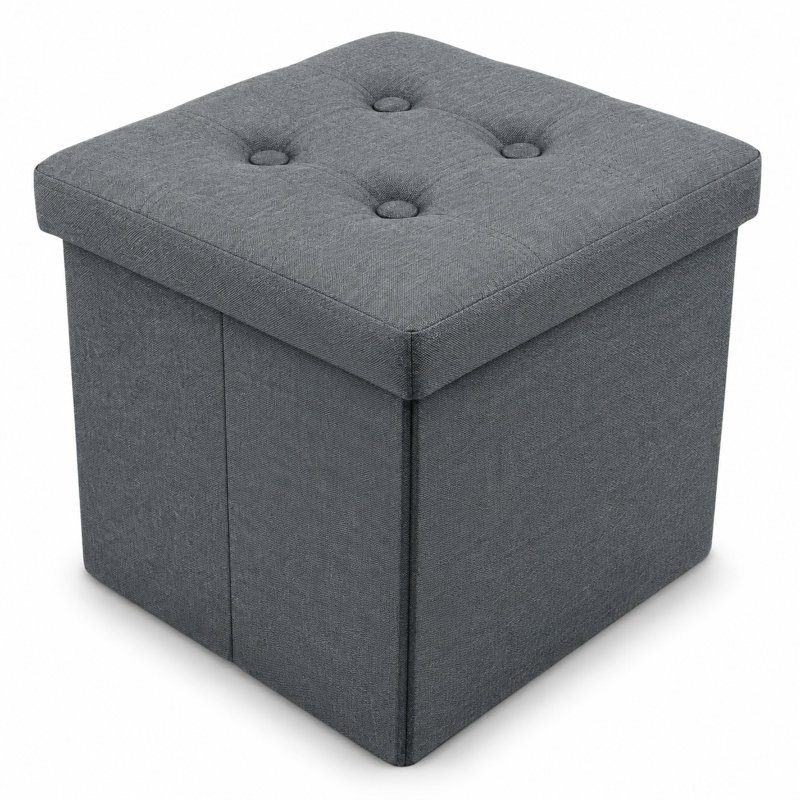 38cm Wide Cube Ottoman, Polyester, Grey