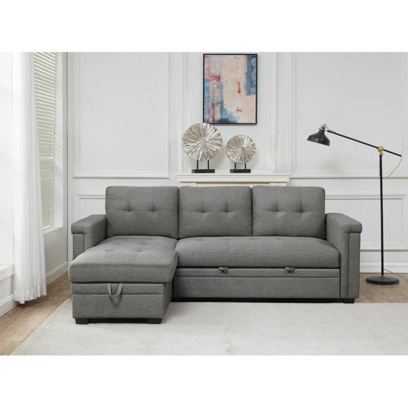 Raiyna Upholstered L-Shaped Sectional Reversible, Dark Gray Polyester Blend