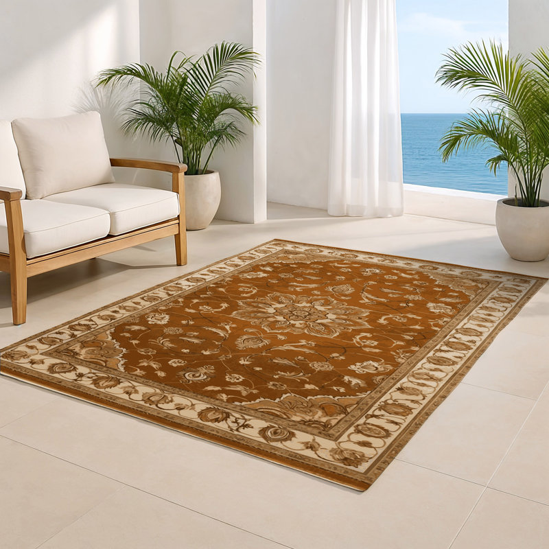 Tabriz Brown Indoor and Outdoor Area Rug, Rectangle 2' x 3'