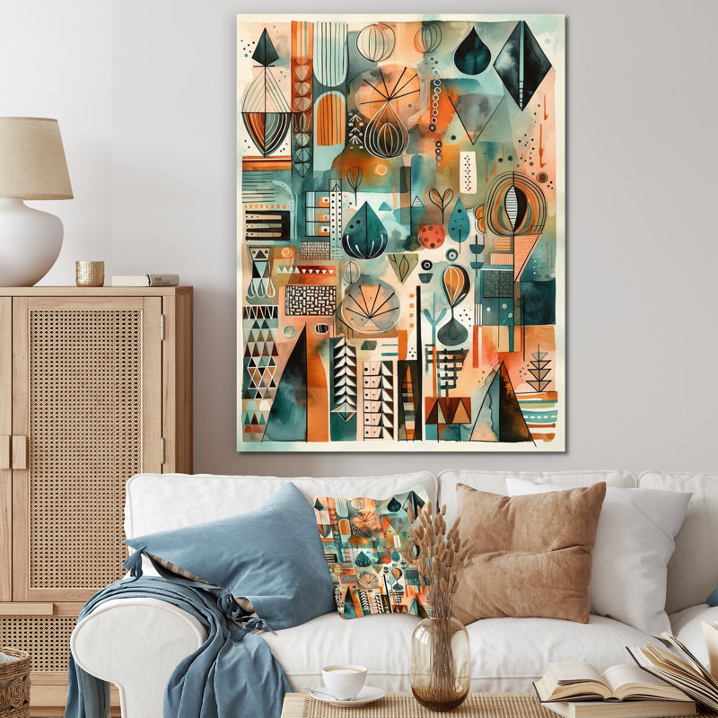 «Green and Orange Abstracted Vistas», impressions d'art abstrait paysage, H 20 po x l 12 po x P 1 po, Toile tendue