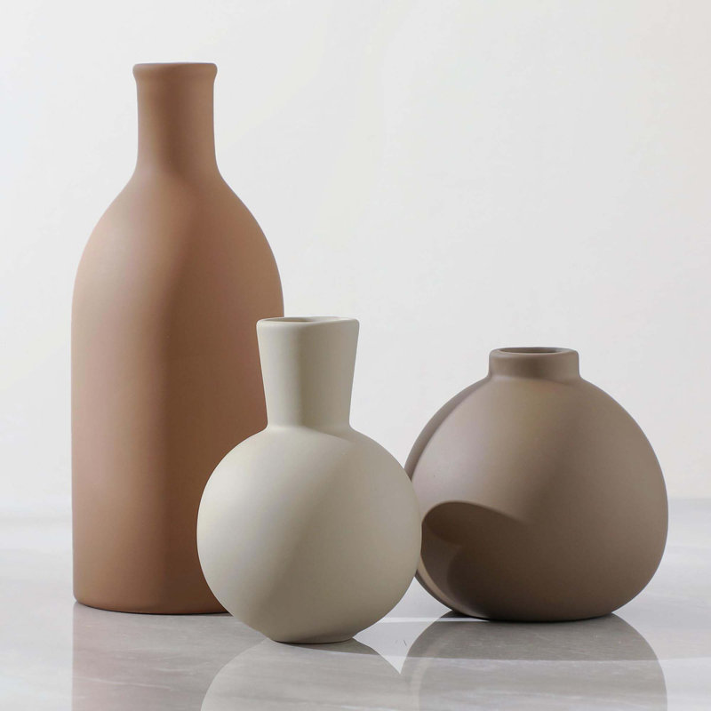 Ceramic Vase Set Of 3 For Home Decor Versatile Modern Decorative Accents For Living Room Bedroom Office, Brown/Gray