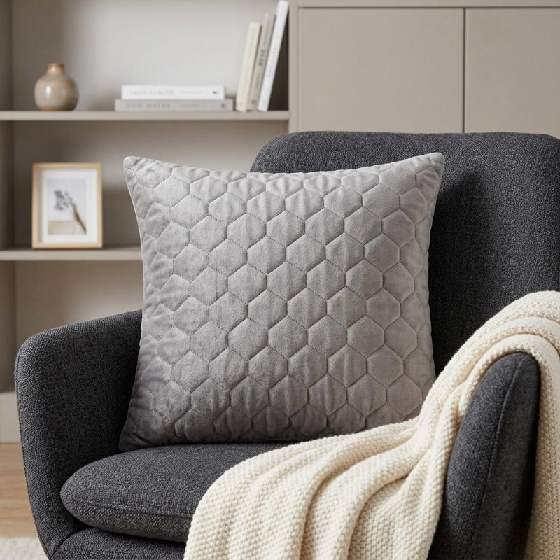 Bazyli Transitional Quilted Throw Pillow, 20"H x 20"W, Taupe Tufted Velvet Quilted