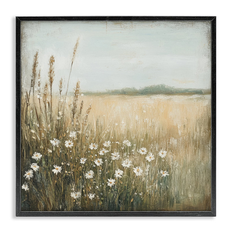 Daisy Dream Landscape, estampe numérique, design par Petal Prints Design, Giclée encadrée noir minuit, H 12 po x l 12 po